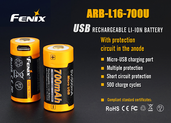  Li-ion 16340 Fenix ARB-L16-700U, 700 , USB