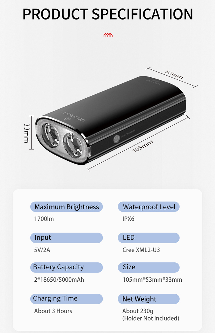   Gaciron V20D-1700, 1700 , 2x XM2-U3 + COB, 5000 , USB, Smart Mode
