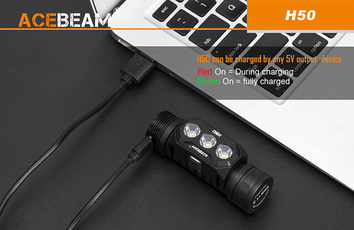 Налобный фонарь Acebeam H50, 3x Samsung LH351D, 2000 лм, 1x18650, USB