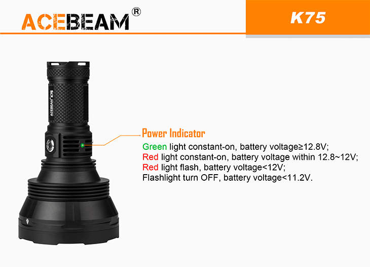 Аккумуляторный светодиодный дальнобойный фонарь Acebeam K75, LUMINUS SBT-90 GEN2, 6300 лм