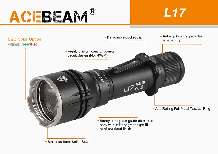  Acebeam L17-G, OSRAM Green LED, 2000 , 1x18650,  ,  