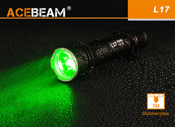 Фонарь Acebeam L17-G, OSRAM Green LED, 2000 лм, 1x18650, зелёный свет, с аккумулятором