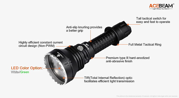  Acebeam L19-W, OSRAM White LED, 1650 , 1x21700,  ,  