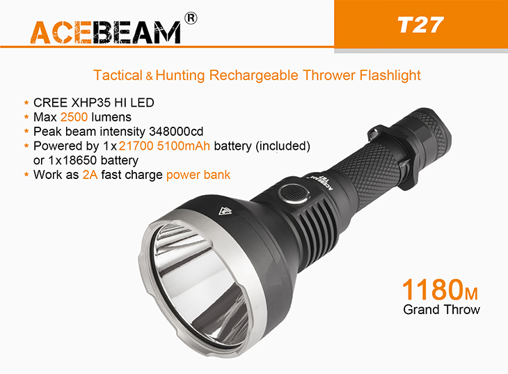  Acebeam T27, CREE XHP35, 2500 , 1x21700, USB