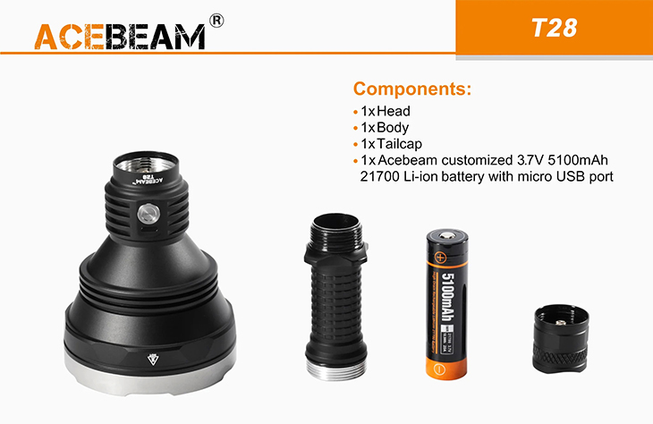  Acebeam T28, CREE XHP35, 2500 , 1x21700, USB