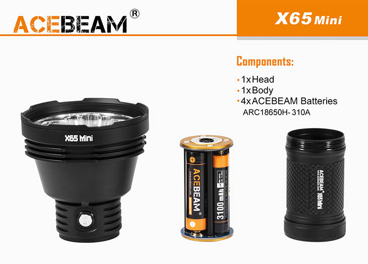 Аккумуляторный фонарь Acebeam X65 MINI, 12000 лм, 4x18650