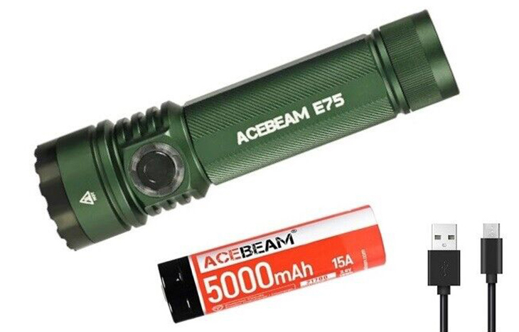 Фонарь Acebeam E75-G, 4x CREE LED, 4500 лм, 1x21700, 6500K, USB Type-C, зелёный