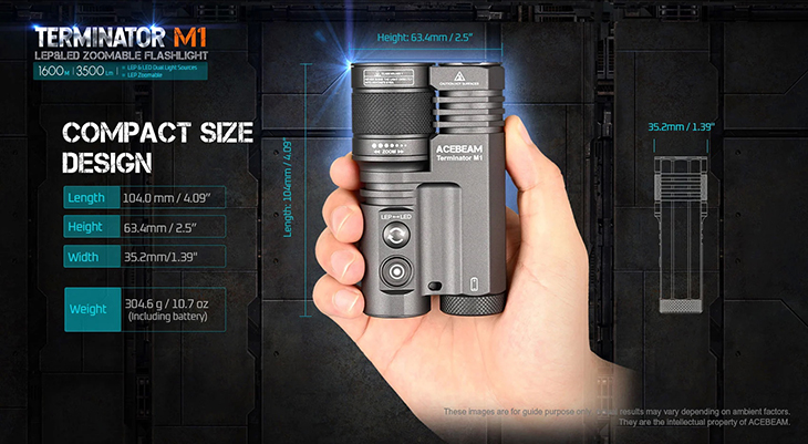  Acebeam Terminator M1 (Limited Edition), LEP + 3x Nichia 519A 5000K Hi-CRI90, 700/2300  (1600), 1x21700,  , 