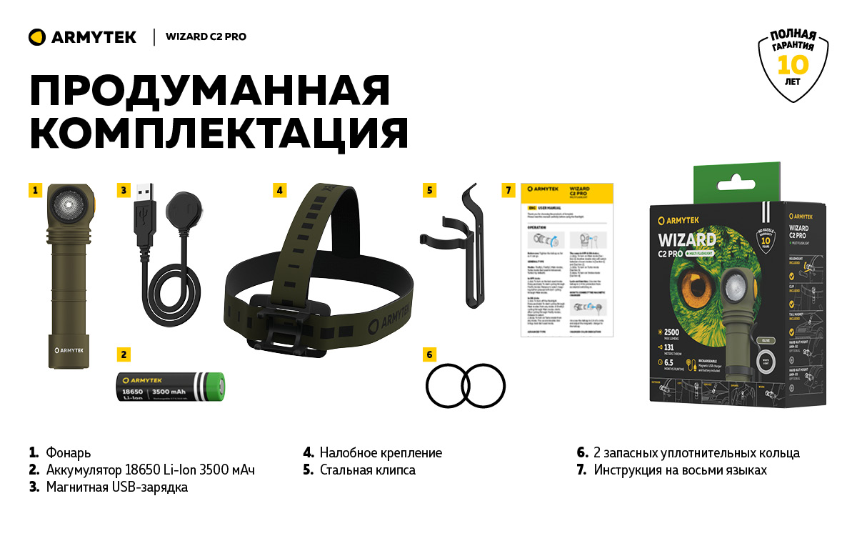  Armytek Wizard v4 C2 Pro USB+18650 Olive, XHP50.2, 2500 ,