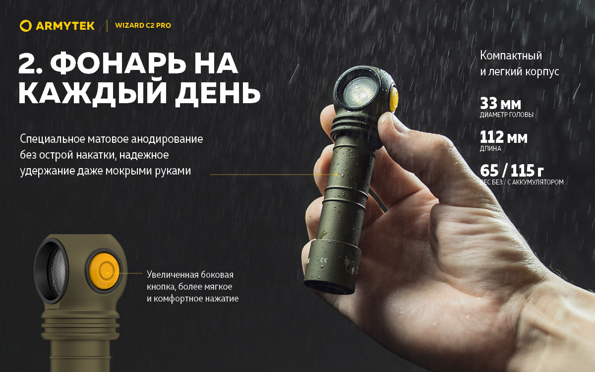  Armytek Wizard v4 C2 Pro USB+18650 Olive, XHP50.2, 2500 ,