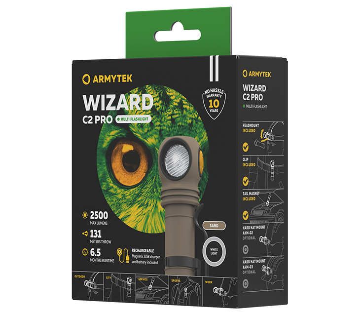  Armytek Wizard v4 C2 Pro USB+18650 Sand, XHP50.2, 2500 