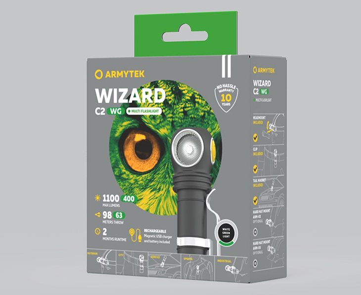  Armytek Wizard v4 C2 WG USB+18650, 2xCREE XD16+2xCREE XQE, 1100  + 400  GREEN, 1x18650,  