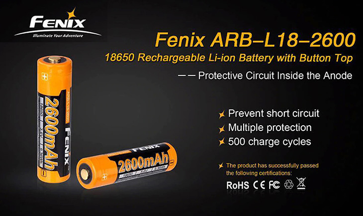 Аккумулятор Li-ion 18650 Fenix ARB-L18-2600, 2600 мАч