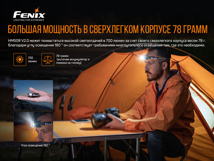    FENIX HM50R V2.0, CREE XP-G3 S4, 700 , 1x16340, USB Type-C