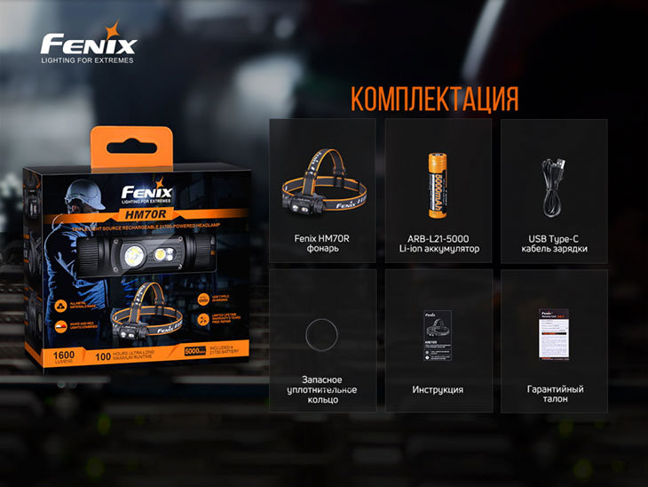    Fenix HM70R, LUMINUS SST40, 1600 , 1x21700, USB Type-C