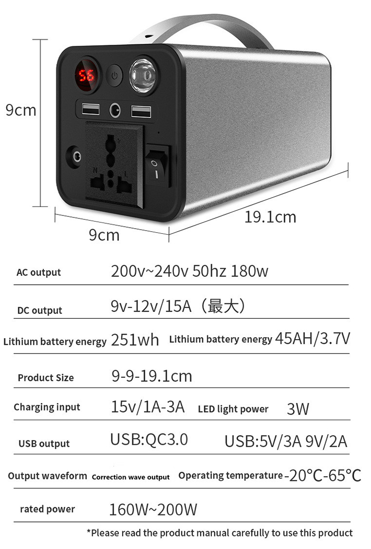 Портативный аккумулятор LiitoKala G004-018 (Solar Generator), 45 Ач (@3,7В), 180 Вт, 2xUSB, 1x12В, 1x220В, вход 15В, с фонариком, серебристый