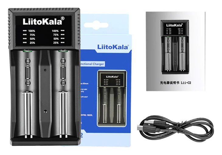 Универсальное зарядное устройство LiitoKala Lii-C2 на 2 аккумулятора Li-ion/Ni-MH, USB