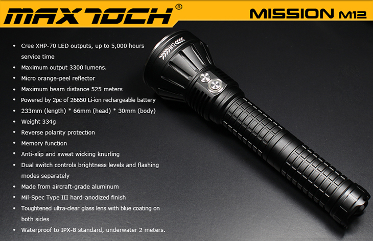  Maxtoch M12, CREE XHP70, 3200 , 2x26650