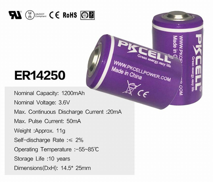    PKCell ER14250 (1/2AA), 1200 , 3.6 , LiSOCl4