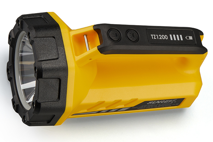 Ручной аккумуляторный прожектор Sunree TZ1200 v2, 1200 лм, LED+COB+RED, Li-ion 10400 мАч, PowerBank, USB Type-C, желтый