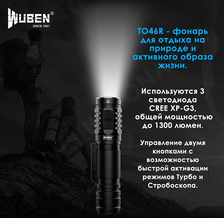 Аккумуляторный светодиодный фонарь Wuben TO46R