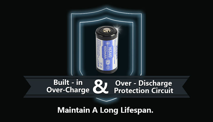  16340 Xtar 650 mah, 3,7V, Li-ion