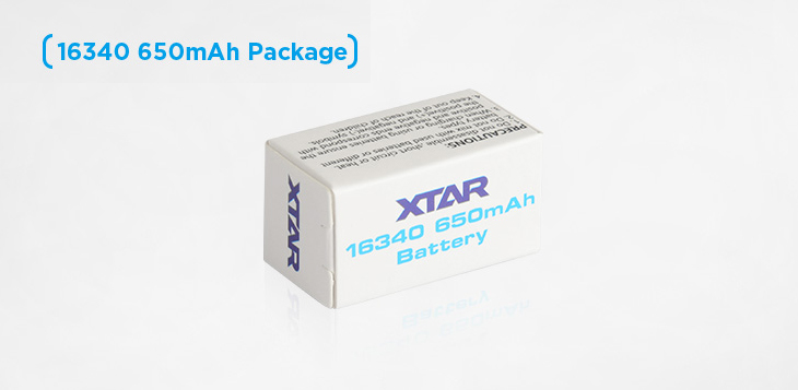  16340 Xtar 650 mah, 3,7V, Li-ion