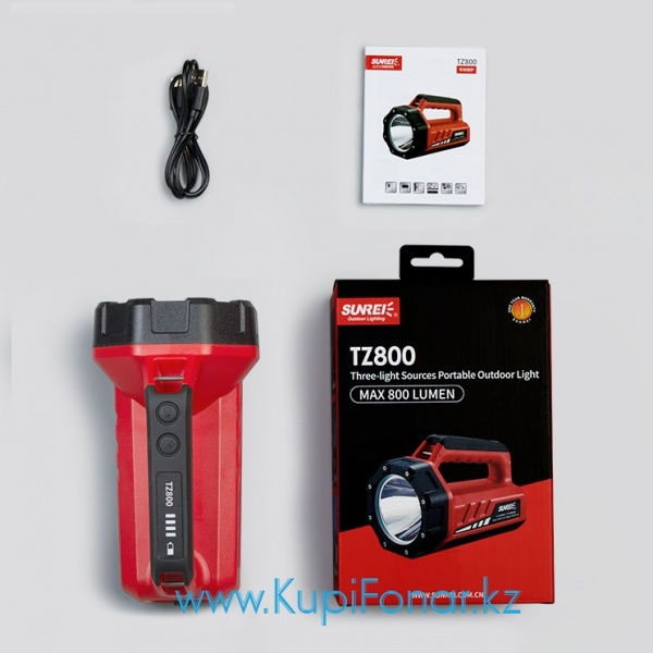 Ручной аккумуляторный прожектор Sunree TZ800 v2, 800 лм, LED+COB+RED, Li-ion 8000 мАч, PowerBank, USB Type-C