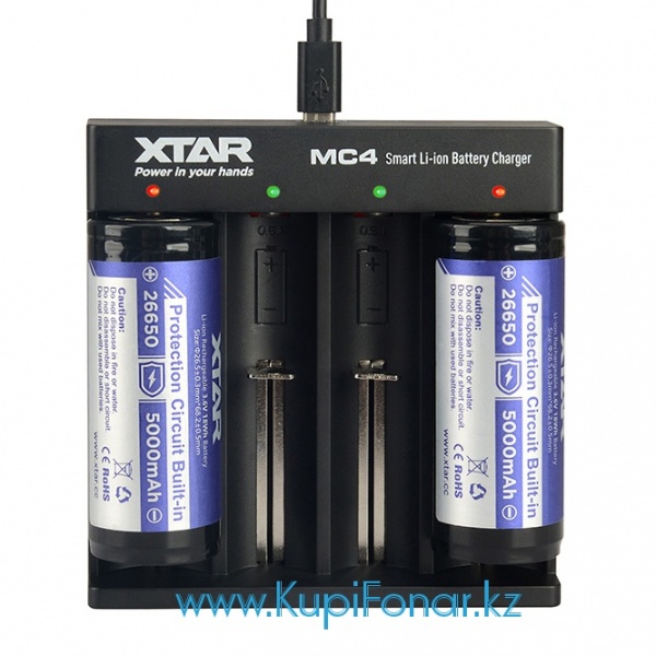 Универсальное зарядное устройство XTAR MC4 USB на 4 аккумулятора с питанием от порта USB, с адаптером