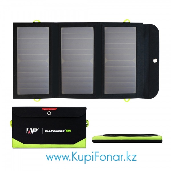Солнечная панель Allpowers 21Вт (AP-SP-002-BLA) с аккумулятором 6000 мАч, 5В, макс. 3.5А, 2xUSB, 1xType C