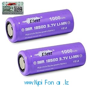 Аккумулятор 18500 Efest IMR 1000 mah, 3,7V, Li-Mn, 15A.  