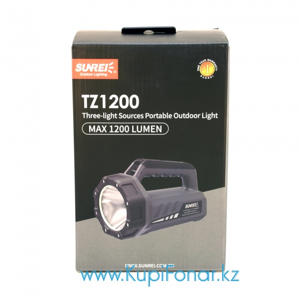 Ручной аккумуляторный прожектор Sunree TZ1200, 1200 лм, LED+COB+RED, Li-ion 10400 мАч, PowerBank, USB Type-C