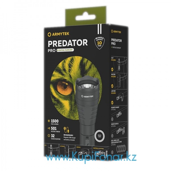 Фонарь Armytek Predator v3.5 Pro Magnet USB+18650 Black, XHP35 HI, 1500 лм, 1x18650, нейтральный белый