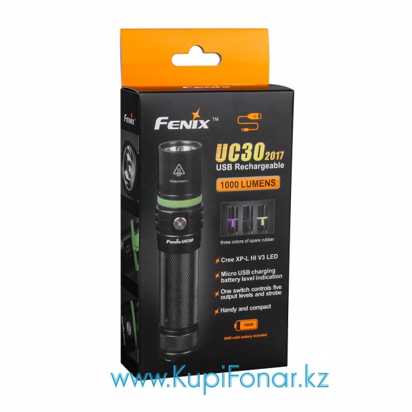 Фонарь Fenix UC30, CREE XP-L HI V3, 1000 лм, 1x18650/2xCR123A, USB, полный комплект
