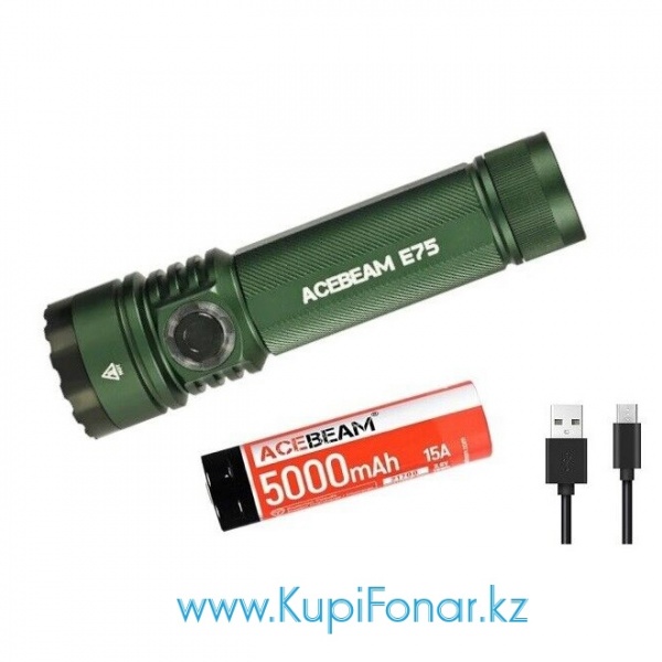 Фонарь Acebeam E75-G, 4x CREE LED, 4500 лм, 1x21700, 6500K, USB Type-C, зелёный