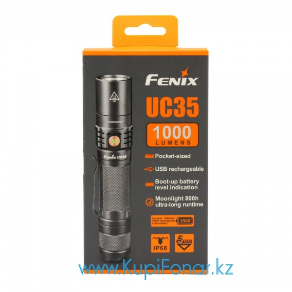 Фонарь Fenix UC35 V2.0, CREE XP-L HI V3, 1000 лм, 1x18650/2xCR123A, USB, полный комплект