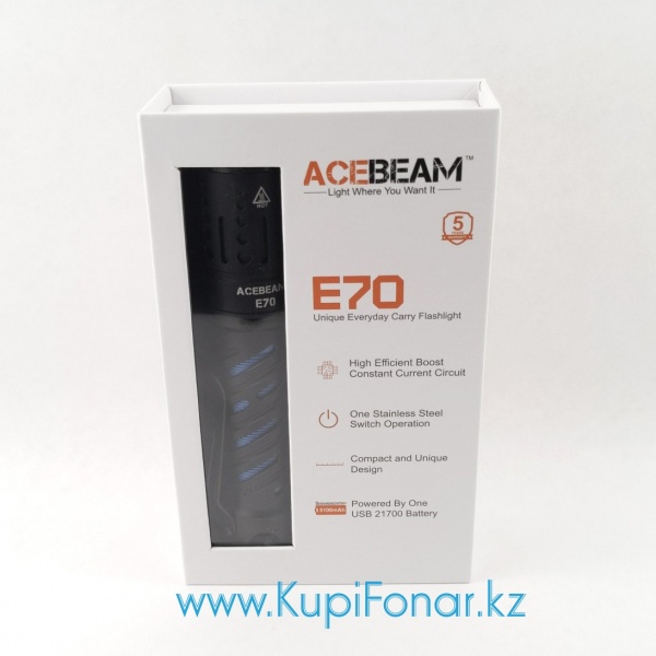 Фонарь Acebeam E70-SS, CREE XHP70.2, 4000 лм, 1x21700, 6500K,  +21700-USB 5100 мАч (корпус из нержавеющей стали)