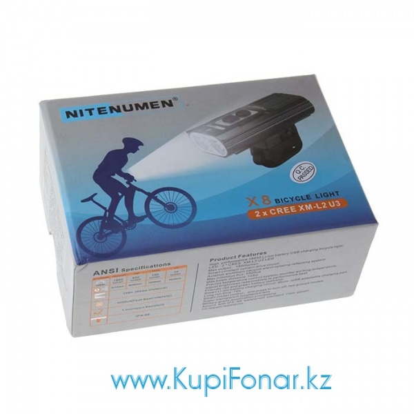 Фонарь велосипедный NITENUMEN X8, 1800 лм, CREE XM-L2 U3, 6700 мАч, USB