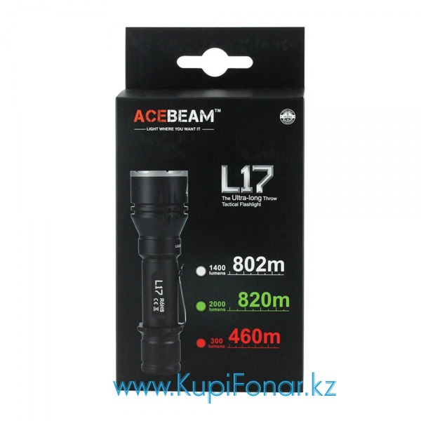 Фонарь Acebeam L17-W, OSRAM White LED, 1400 лм, 1x18650, 6500K, белый свет, +18650-USB 3100 мАч