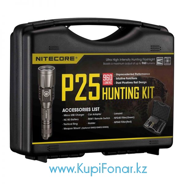  Nitecore P25 HUNTING KIT, CREE XM-L2 T6, 960 , USB, 1x18650/2xCR123,   