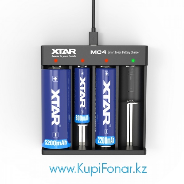 Универсальное зарядное устройство XTAR MC4 USB на 4 аккумулятора с питанием от порта USB, с адаптером