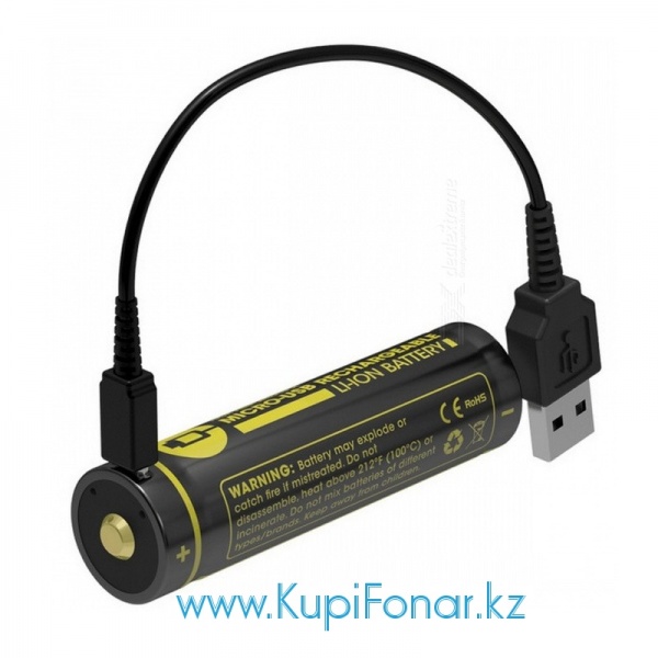 Аккумулятор 18650 Nitecore 2600 мАч USB (NL1826R), 3,7V, Li-ion, защита PCB