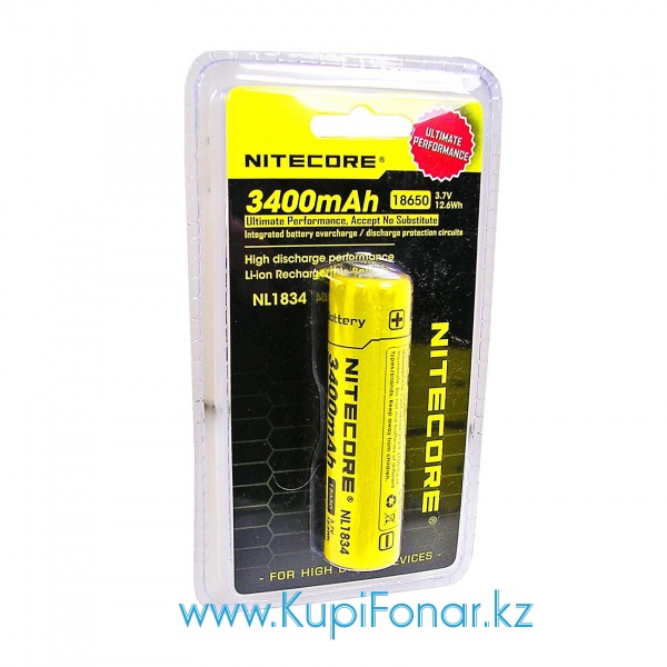 Аккумулятор 18650 Nitecore 3400 мАч (NL1834), 3,7V, Li-ion, защита PCB