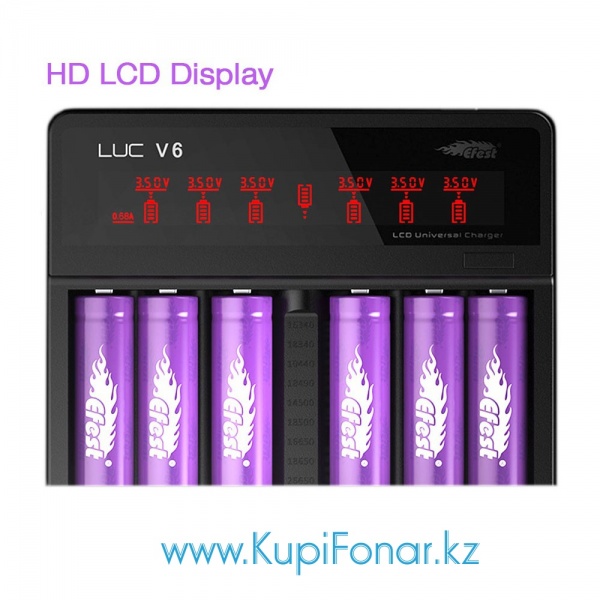 Универсальное зарядное устройство Efest LUC V6 на 6 аккумуляторов, с HD LCD дисплеем