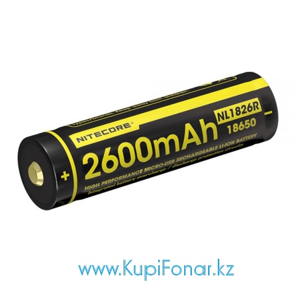  18650 Nitecore 2600  USB (NL1826R), 3,7V, Li-ion,  PCB