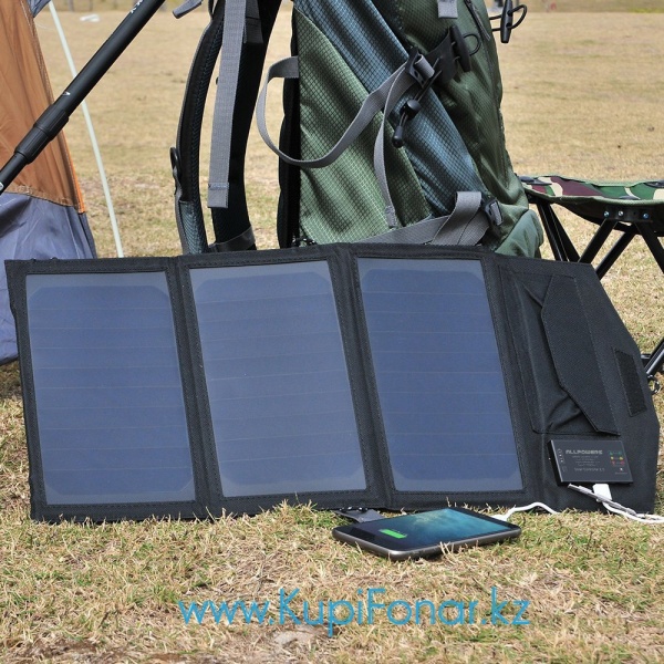Солнечная панель Allpowers 15Вт (AP-SP-014-BLA) с аккумулятором 6000 мАч, 5В, макс. 3.5А, 2xUSB, 1xType C