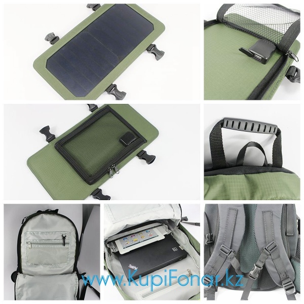 Рюкзак Eceen Touring ECE-602 с солнечной панелью 7Вт, USB, зеленый