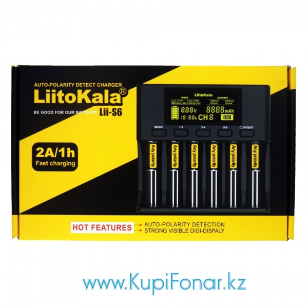 Универсальное зарядное устройство LiitoKala Lii-S6 на 6 аккумуляторов Li-ion/LiFePO4/Ni-MH, LCD