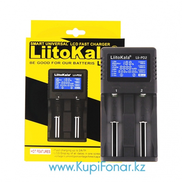 Универсальное зарядное устройство LiitoKala Lii-PD2 на 2 аккумулятора Li- ion/LiFePO4/Ni-MH, LCD