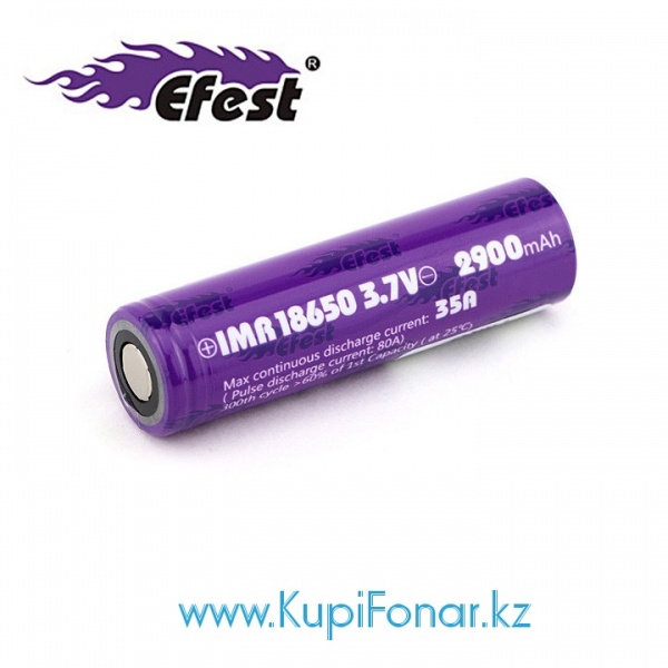 Аккумулятор 18650 Efest IMR 2900 mah, 3,7V, Li-Mn, 35A.  